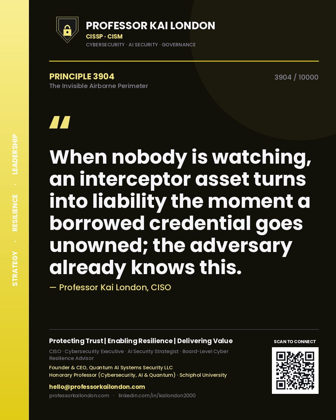 Professor Kai London principle 3904: When nobody is watching, an interceptor asset turns into liability the moment a borrowed credential goes unowned; the adversary already knows this.