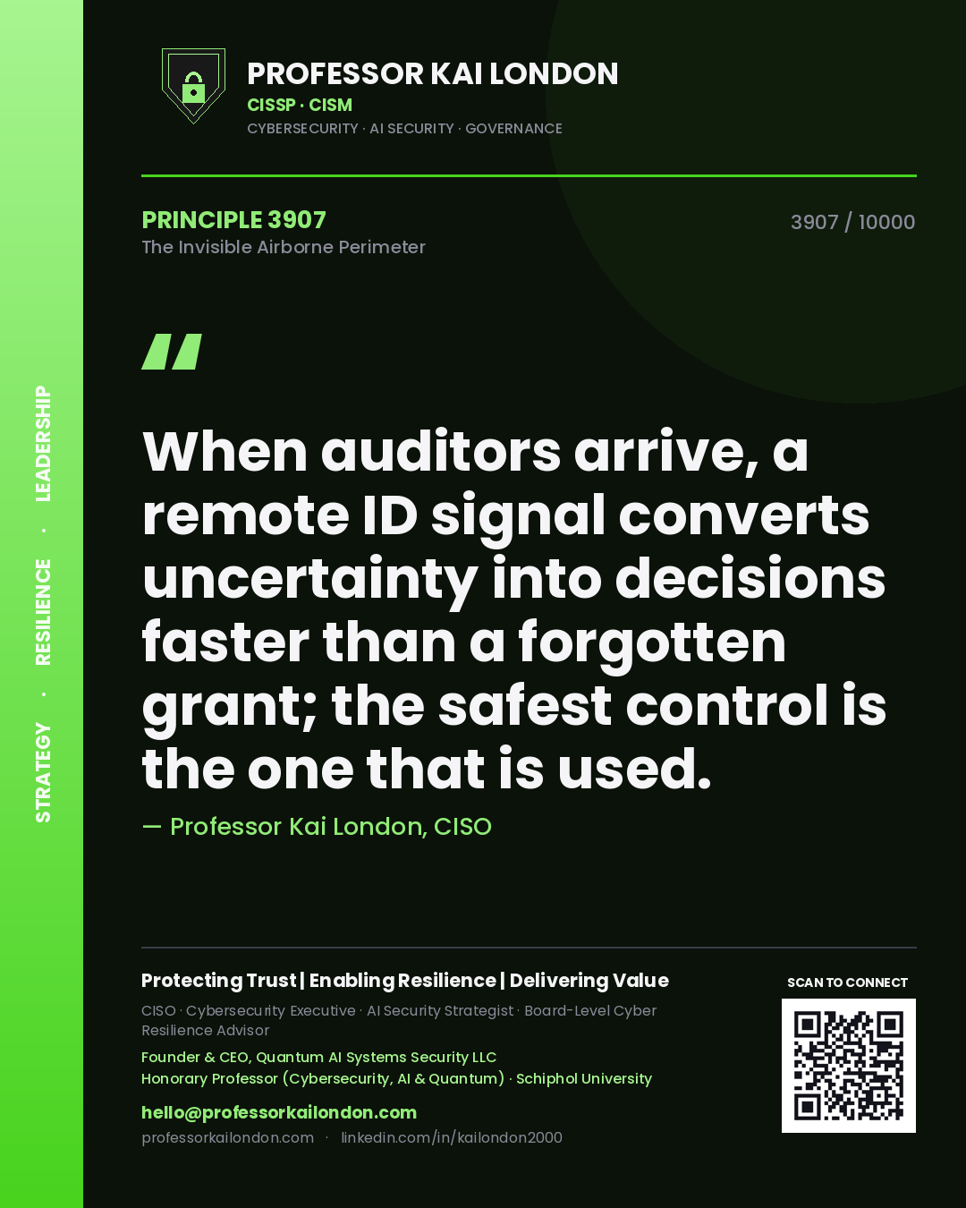 Professor Kai London principle 3907: When auditors arrive, a remote ID signal converts uncertainty into decisions faster than a forgotten grant; the safest control is the one that is used.