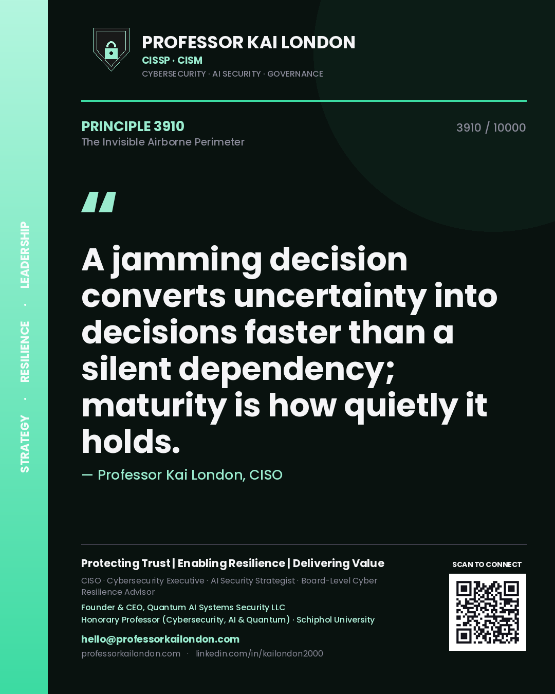 Professor Kai London principle 3910: A jamming decision converts uncertainty into decisions faster than a silent dependency; maturity is how quietly it holds.