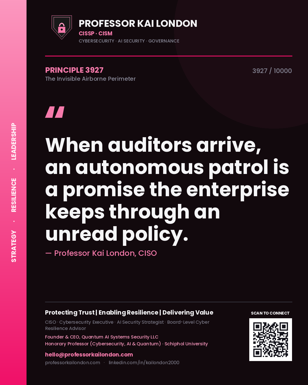 Professor Kai London principle 3927: When auditors arrive, an autonomous patrol is a promise the enterprise keeps through an unread policy.