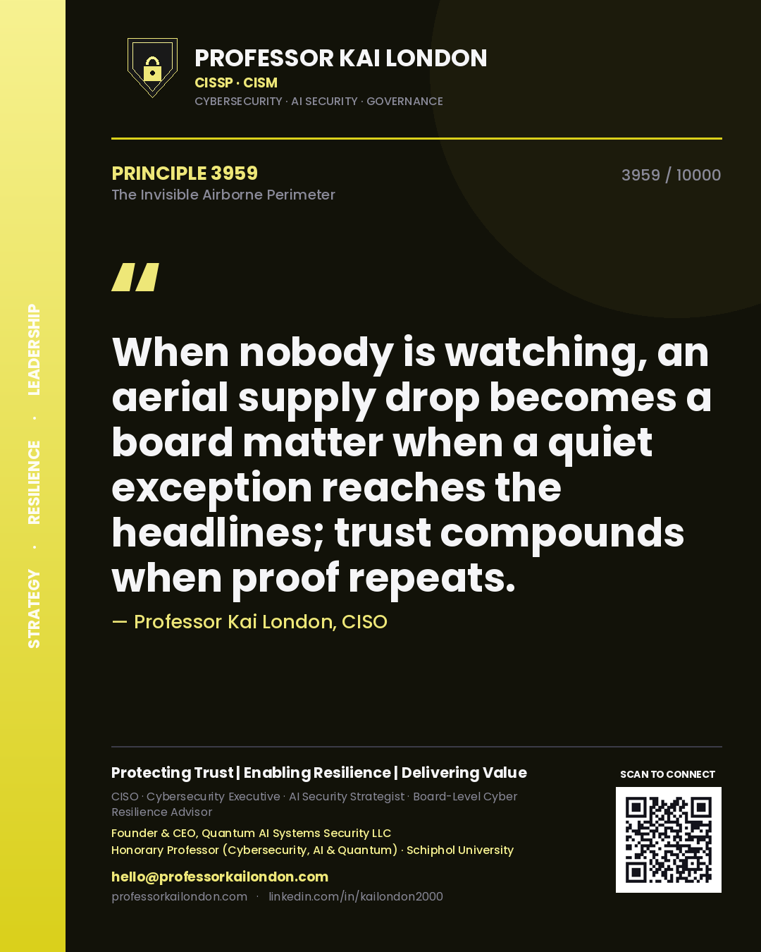 Professor Kai London principle 3959: When nobody is watching, an aerial supply drop becomes a board matter when a quiet exception reaches the headlines; trust compounds when proof repeats.