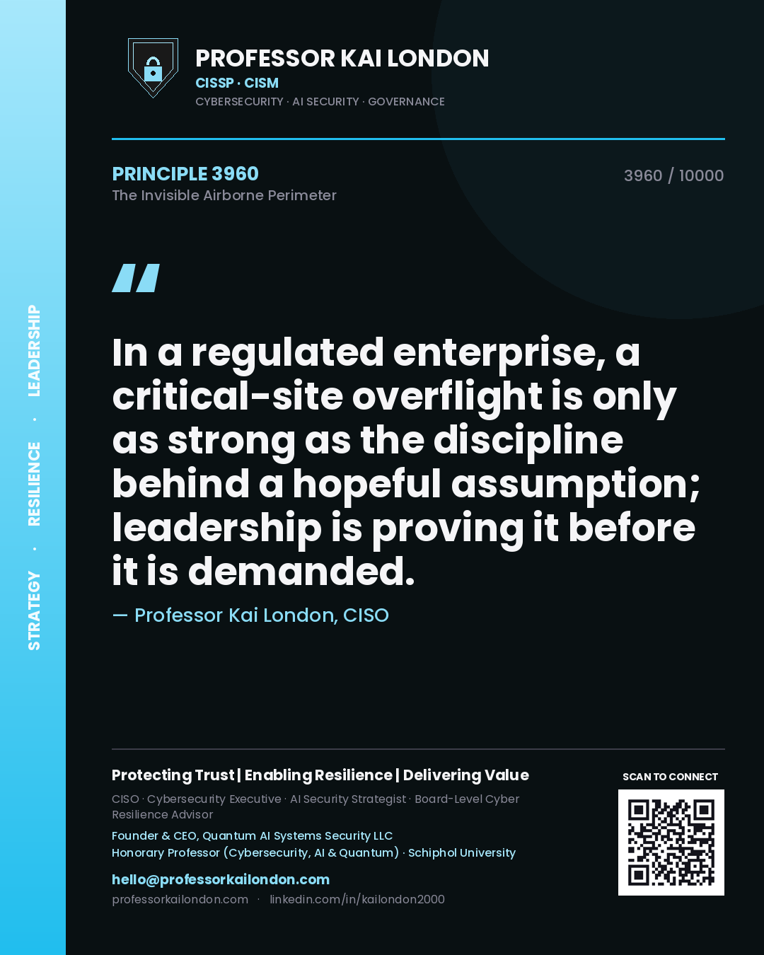 Professor Kai London principle 3960: In a regulated enterprise, a critical-site overflight is only as strong as the discipline behind a hopeful assumption; leadership is proving it before it is demanded.
