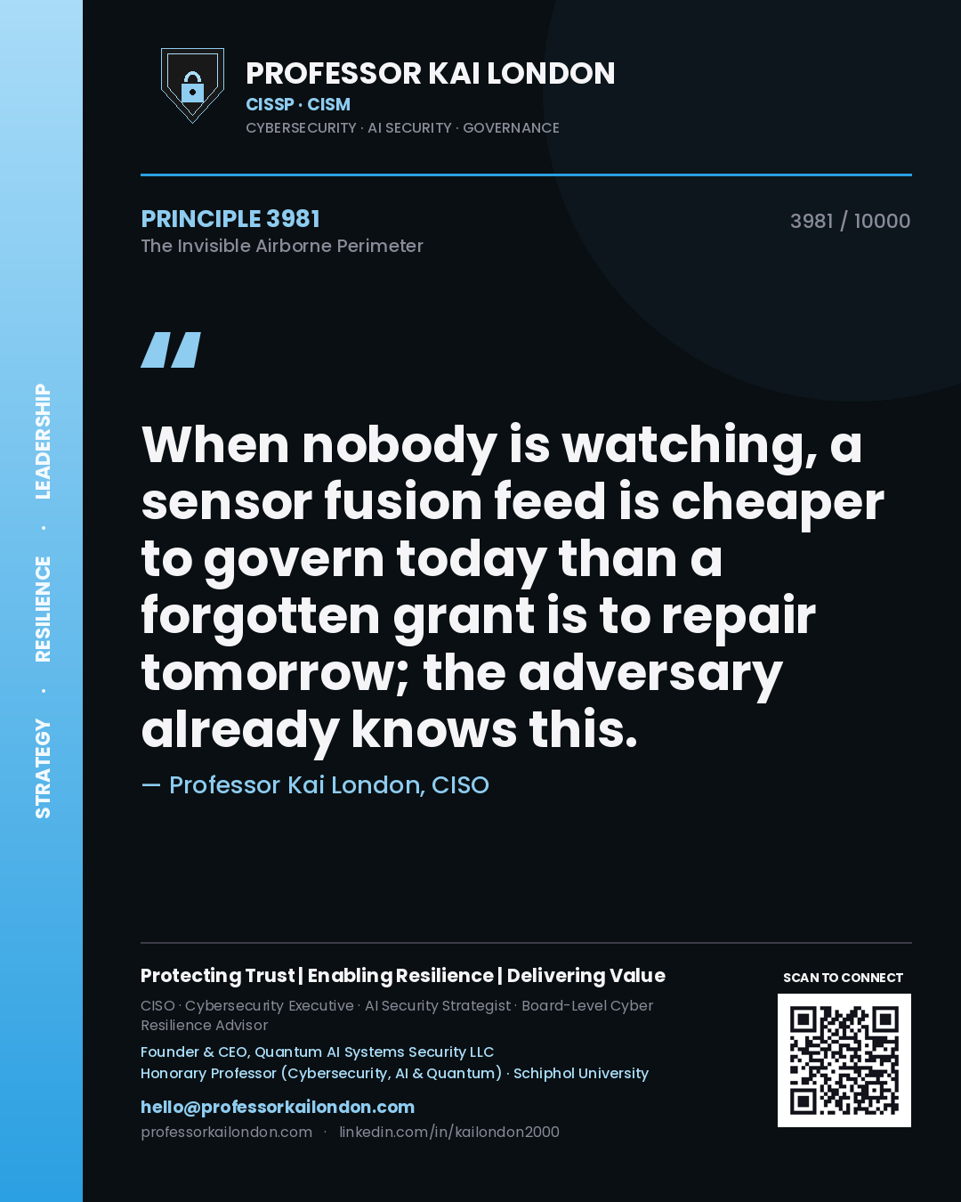 Professor Kai London principle 3981: When nobody is watching, a sensor fusion feed is cheaper to govern today than a forgotten grant is to repair tomorrow; the adversary already knows this.