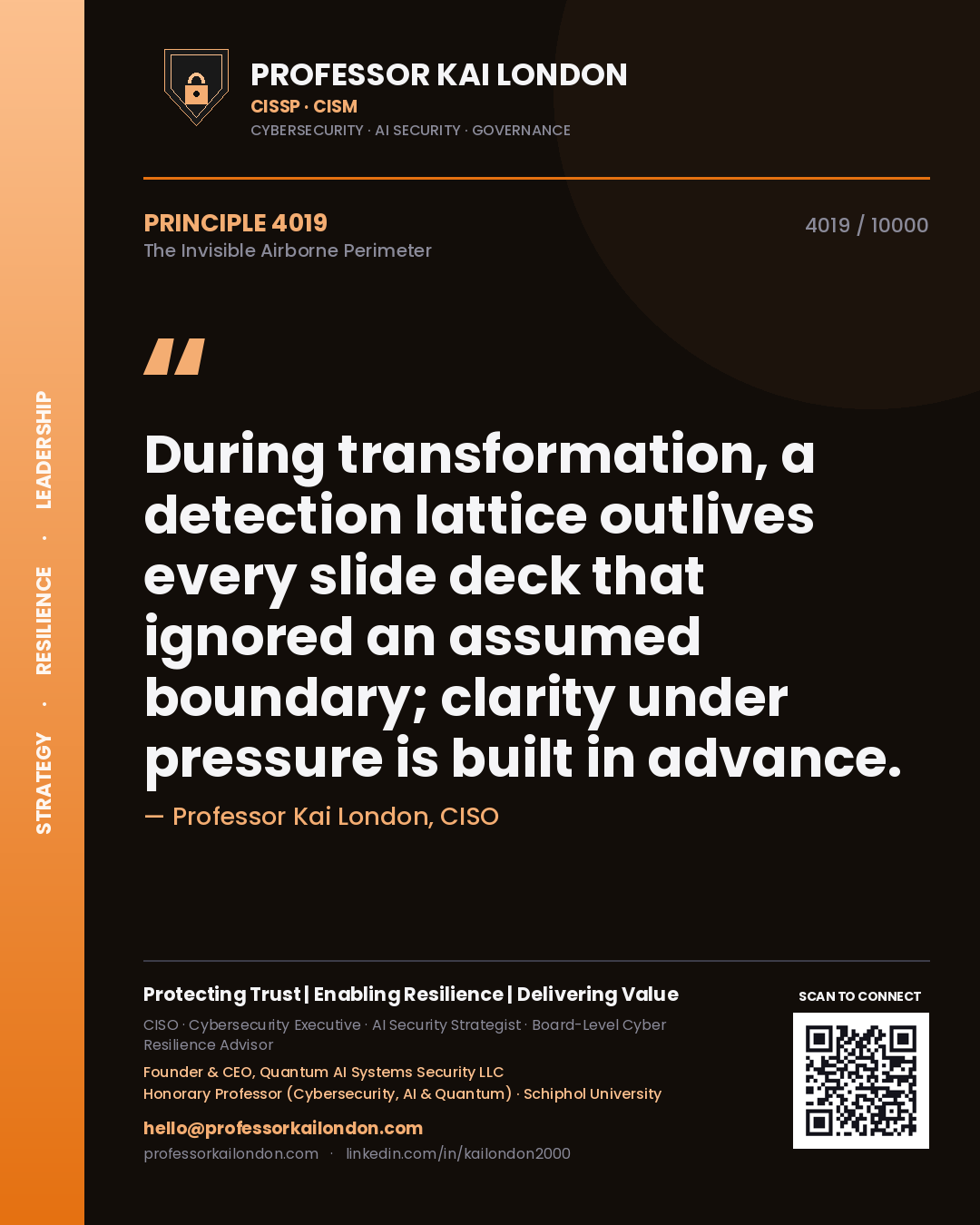 Professor Kai London principle 4019: During transformation, a detection lattice outlives every slide deck that ignored an assumed boundary; clarity under pressure is built in advance.