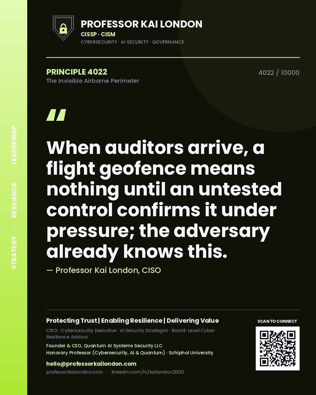 Professor Kai London principle 4022: When auditors arrive, a flight geofence means nothing until an untested control confirms it under pressure; the adversary already knows this.