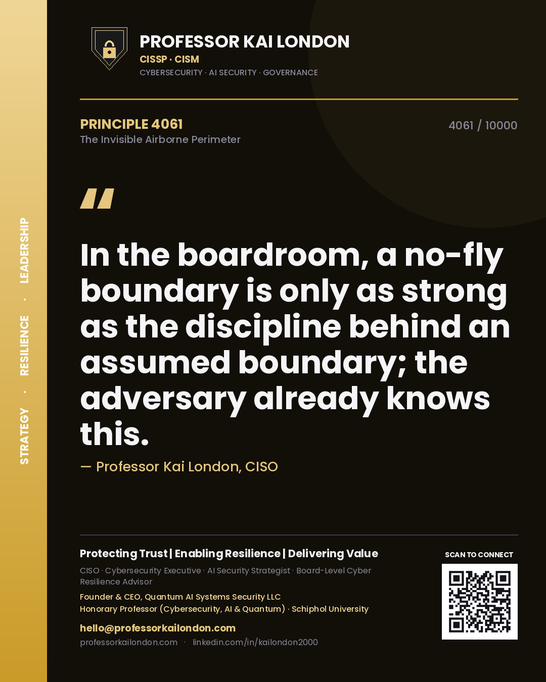 Professor Kai London principle 4061: In the boardroom, a no-fly boundary is only as strong as the discipline behind an assumed boundary; the adversary already knows this.