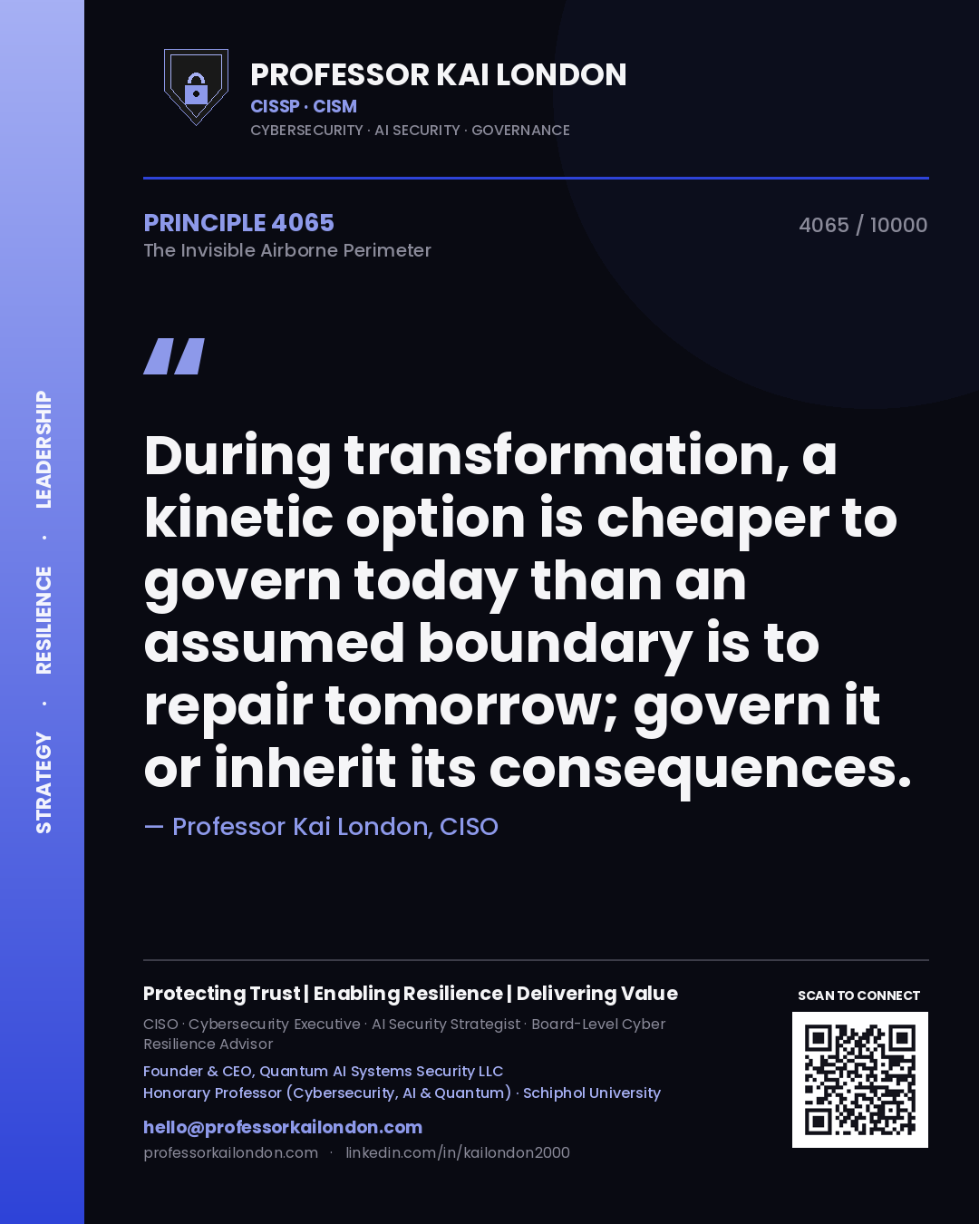 Professor Kai London principle 4065: During transformation, a kinetic option is cheaper to govern today than an assumed boundary is to repair tomorrow; govern it or inherit its consequences.