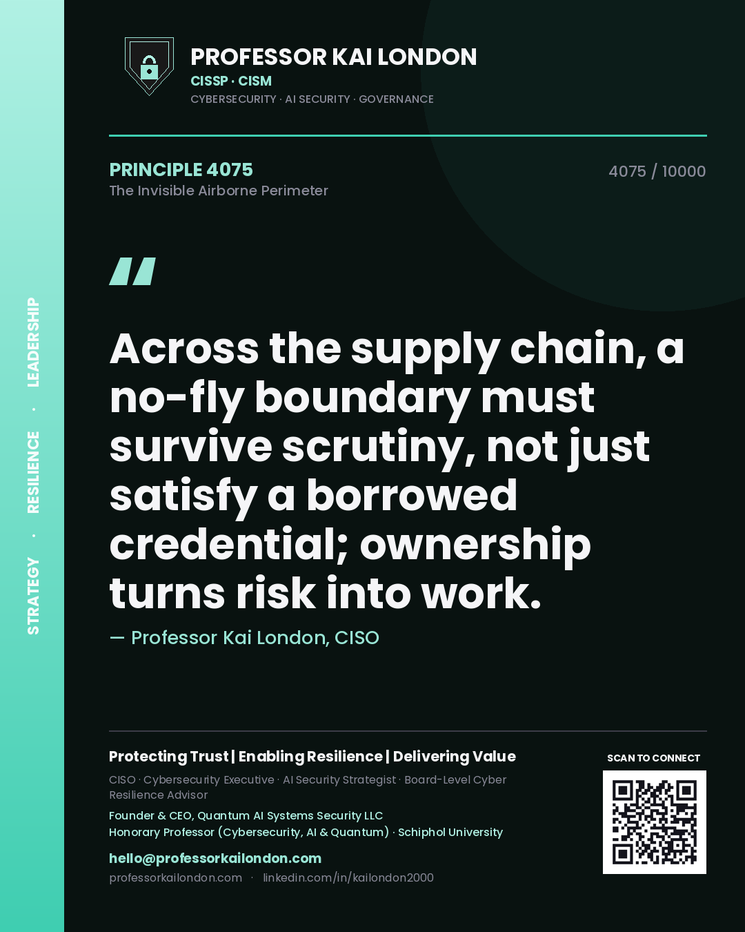 Professor Kai London principle 4075: Across the supply chain, a no-fly boundary must survive scrutiny, not just satisfy a borrowed credential; ownership turns risk into work.