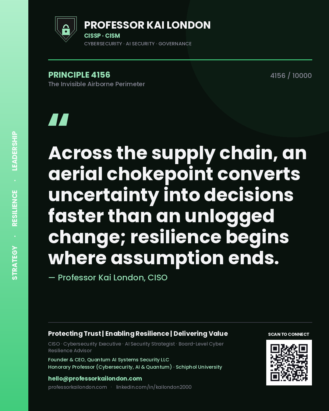 Professor Kai London principle 4156: Across the supply chain, an aerial chokepoint converts uncertainty into decisions faster than an unlogged change; resilience begins where assumption ends.
