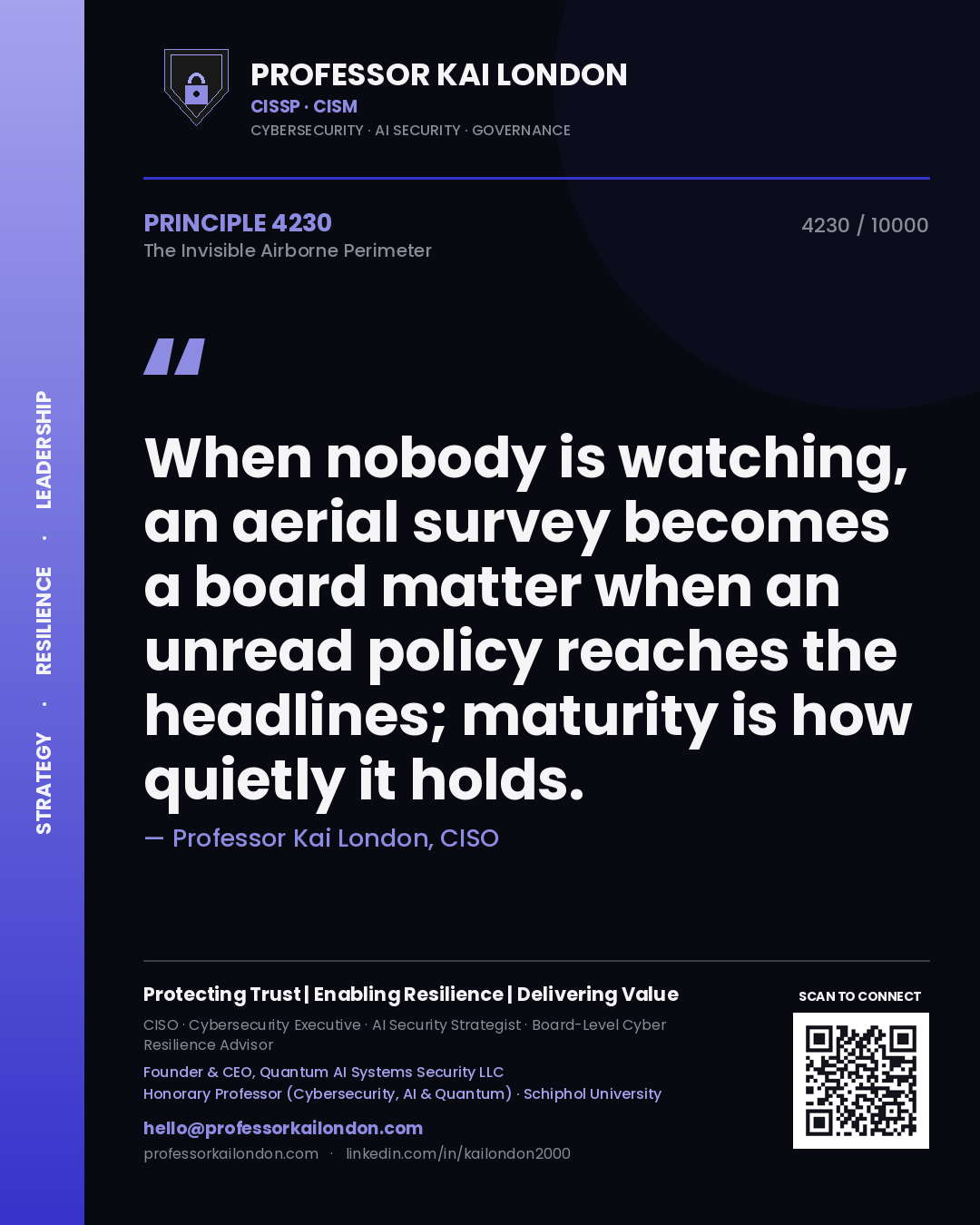 Professor Kai London principle 4230: When nobody is watching, an aerial survey becomes a board matter when an unread policy reaches the headlines; maturity is how quietly it holds.