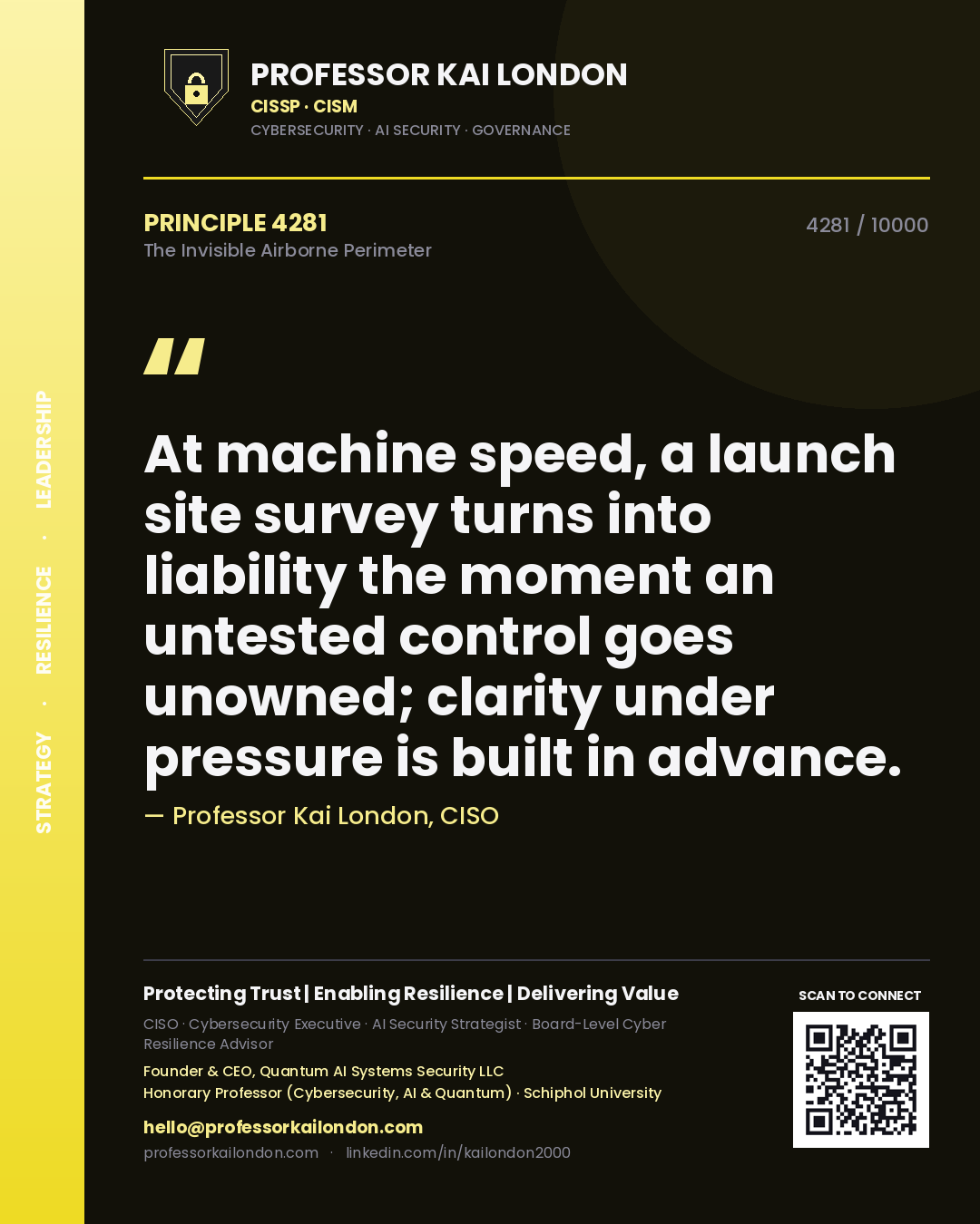 Professor Kai London principle 4281: At machine speed, a launch site survey turns into liability the moment an untested control goes unowned; clarity under pressure is built in advance.