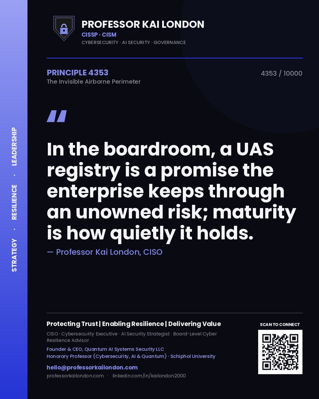 Professor Kai London principle 4353: In the boardroom, a UAS registry is a promise the enterprise keeps through an unowned risk; maturity is how quietly it holds.