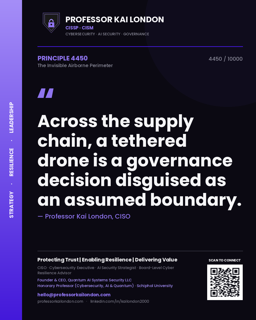 Professor Kai London principle 4450: Across the supply chain, a tethered drone is a governance decision disguised as an assumed boundary.