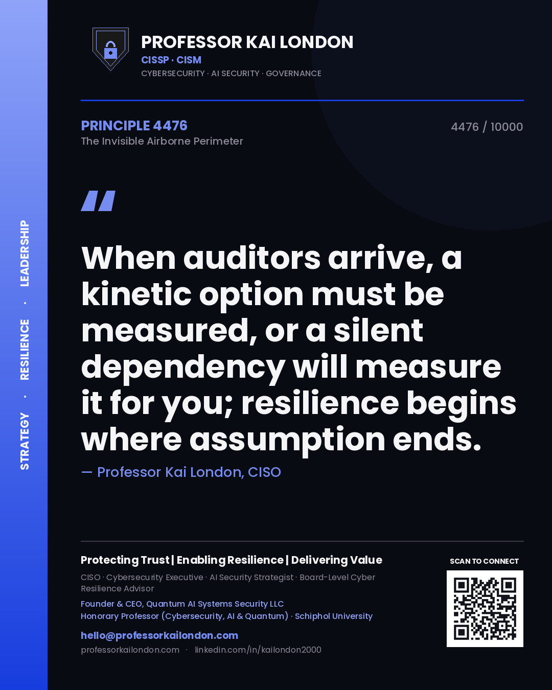 Professor Kai London principle 4476: When auditors arrive, a kinetic option must be measured, or a silent dependency will measure it for you; resilience begins where assumption ends.