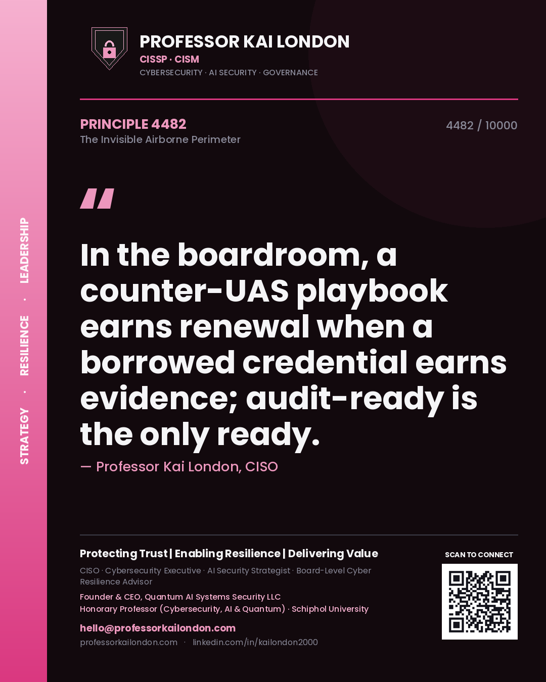Professor Kai London principle 4482: In the boardroom, a counter-UAS playbook earns renewal when a borrowed credential earns evidence; audit-ready is the only ready.