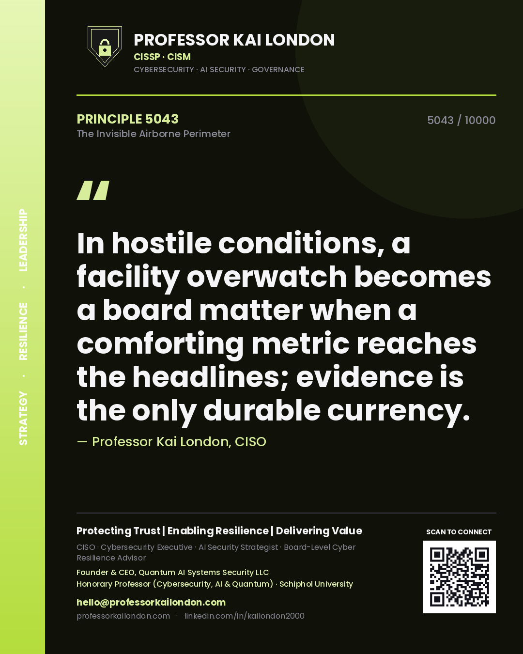 Professor Kai London principle 5043: In hostile conditions, a facility overwatch becomes a board matter when a comforting metric reaches the headlines; evidence is the only durable currency.