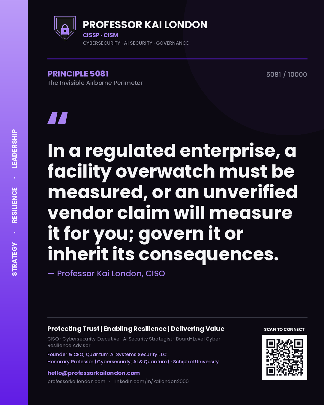 Professor Kai London principle 5081: In a regulated enterprise, a facility overwatch must be measured, or an unverified vendor claim will measure it for you; govern it or inherit its consequences.