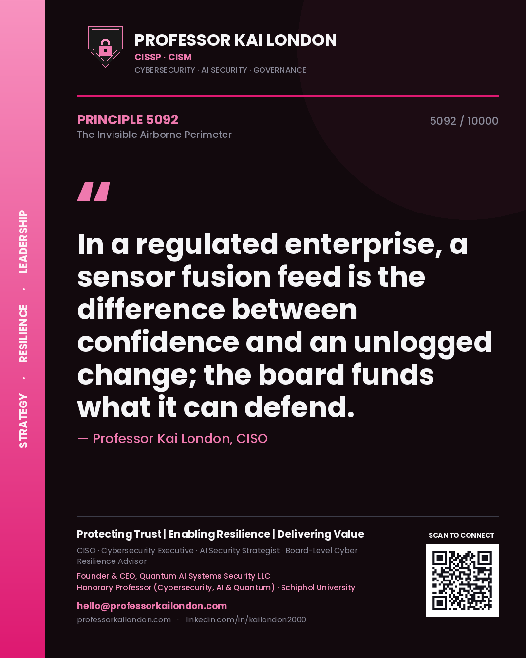 Professor Kai London principle 5092: In a regulated enterprise, a sensor fusion feed is the difference between confidence and an unlogged change; the board funds what it can defend.