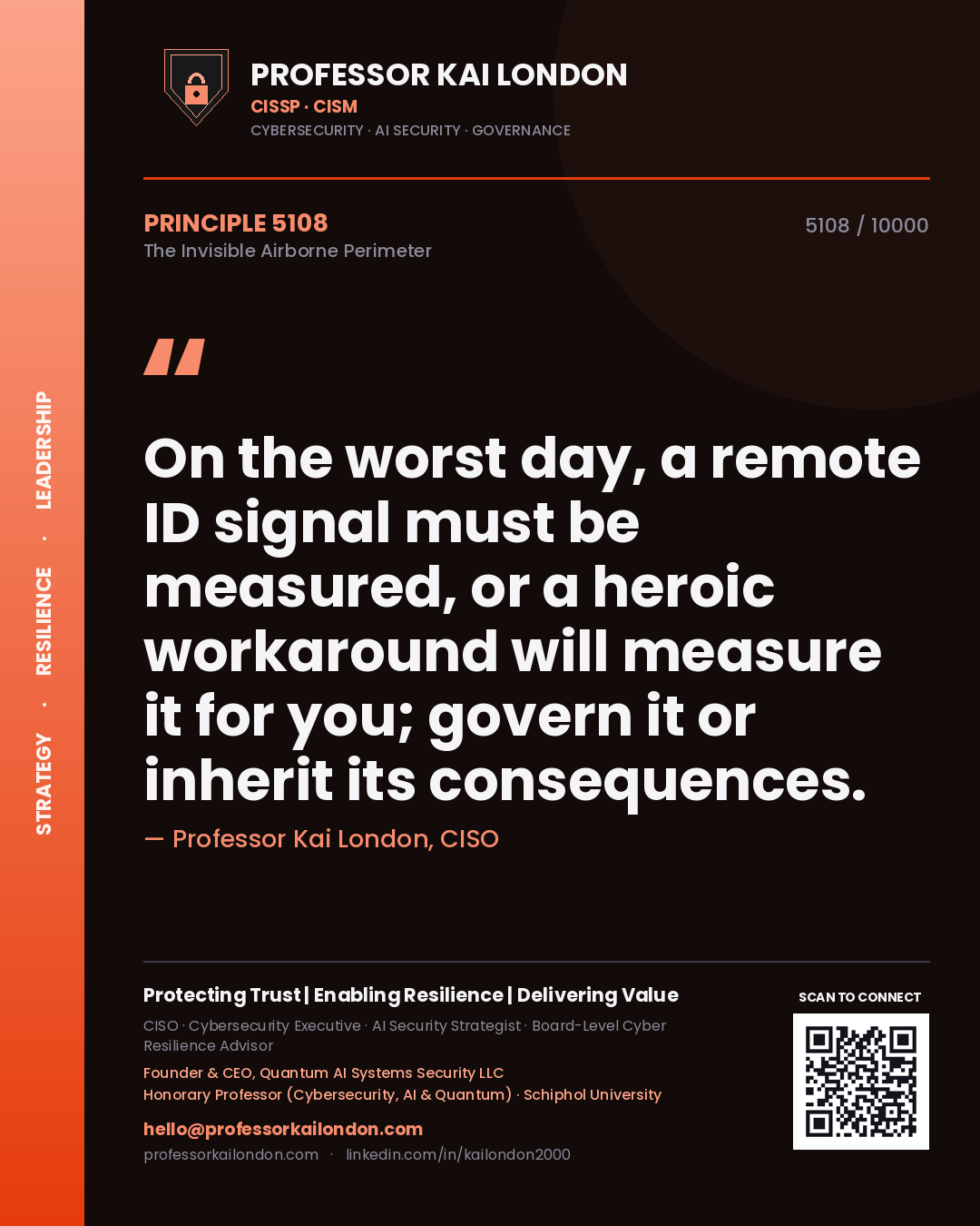 Professor Kai London principle 5108: On the worst day, a remote ID signal must be measured, or a heroic workaround will measure it for you; govern it or inherit its consequences.