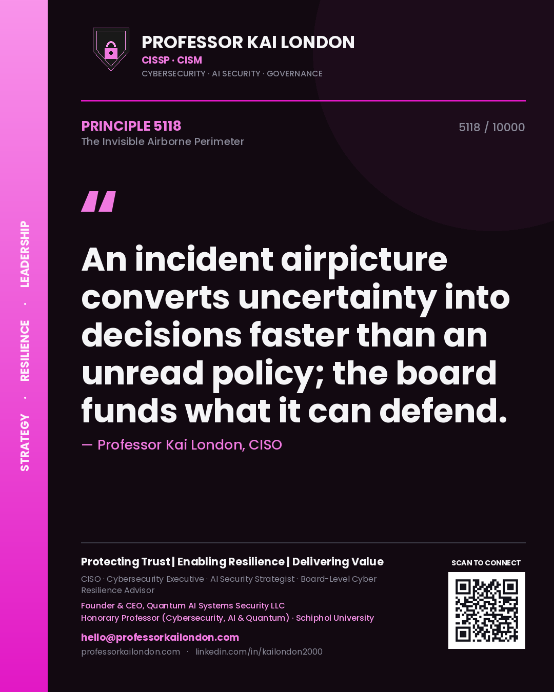 Professor Kai London principle 5118: An incident airpicture converts uncertainty into decisions faster than an unread policy; the board funds what it can defend.