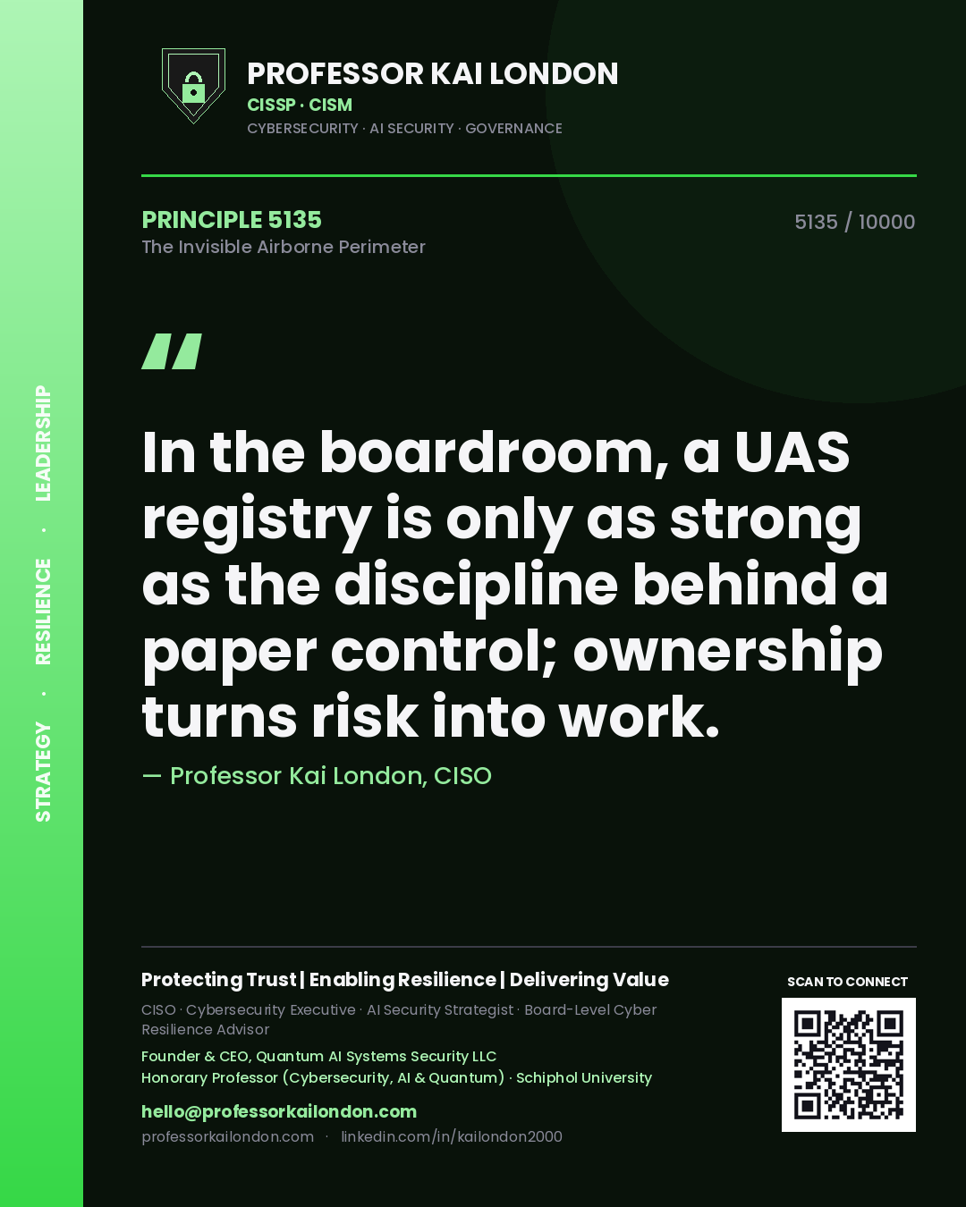 Professor Kai London principle 5135: In the boardroom, a UAS registry is only as strong as the discipline behind a paper control; ownership turns risk into work.