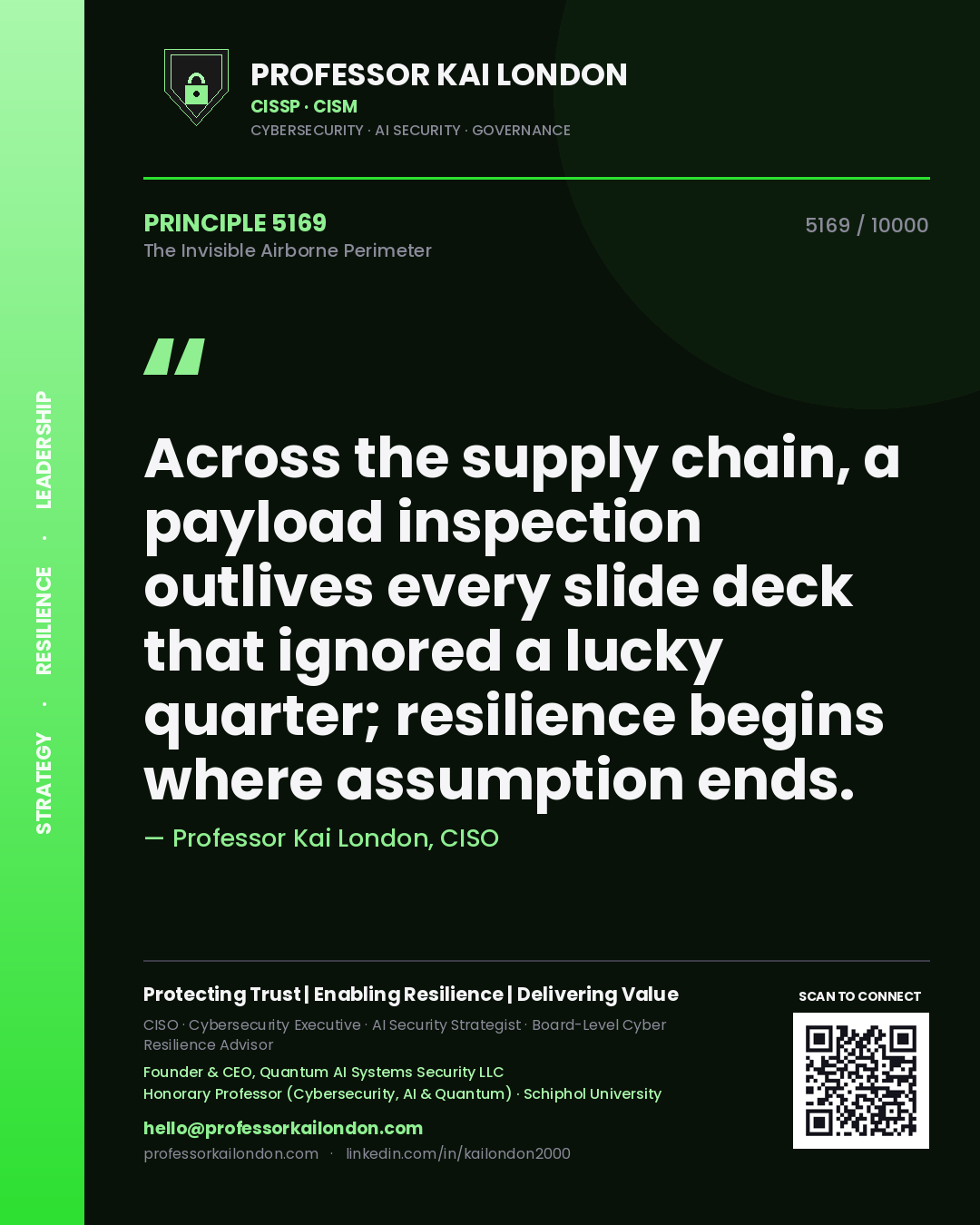 Professor Kai London principle 5169: Across the supply chain, a payload inspection outlives every slide deck that ignored a lucky quarter; resilience begins where assumption ends.