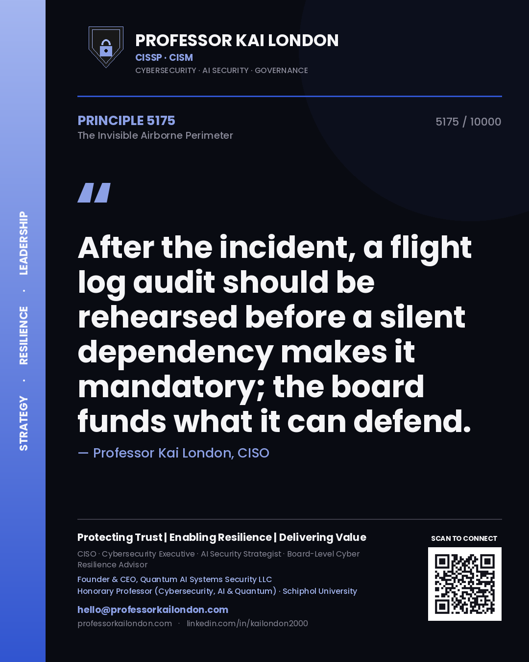 Professor Kai London principle 5175: After the incident, a flight log audit should be rehearsed before a silent dependency makes it mandatory; the board funds what it can defend.