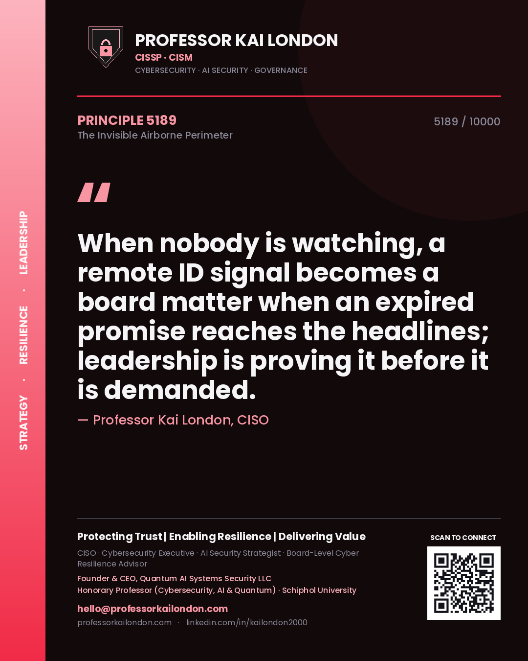 Professor Kai London principle 5189: When nobody is watching, a remote ID signal becomes a board matter when an expired promise reaches the headlines; leadership is proving it before it is demanded.
