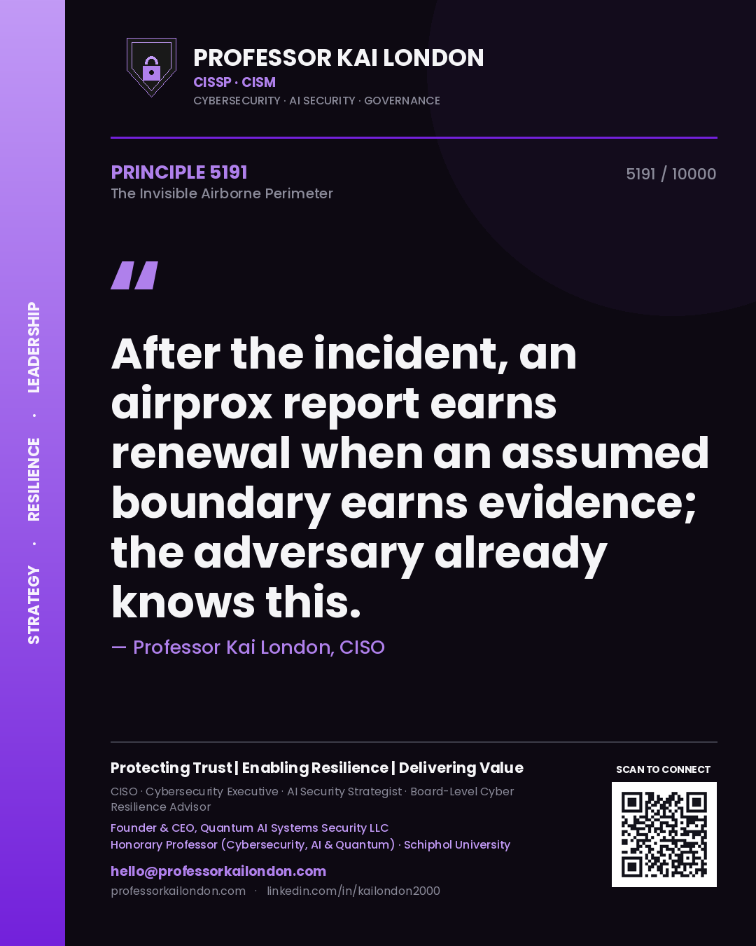 Professor Kai London principle 5191: After the incident, an airprox report earns renewal when an assumed boundary earns evidence; the adversary already knows this.