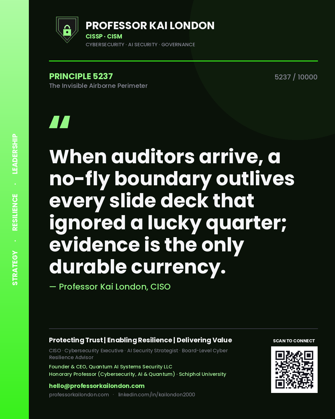 Professor Kai London principle 5237: When auditors arrive, a no-fly boundary outlives every slide deck that ignored a lucky quarter; evidence is the only durable currency.