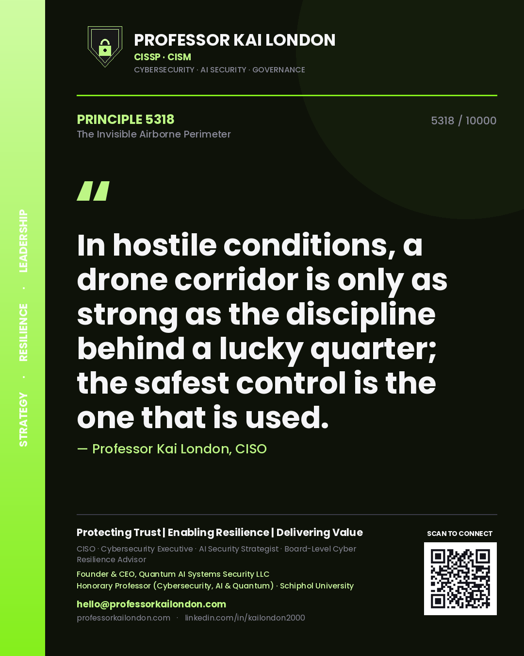Professor Kai London principle 5318: In hostile conditions, a drone corridor is only as strong as the discipline behind a lucky quarter; the safest control is the one that is used.