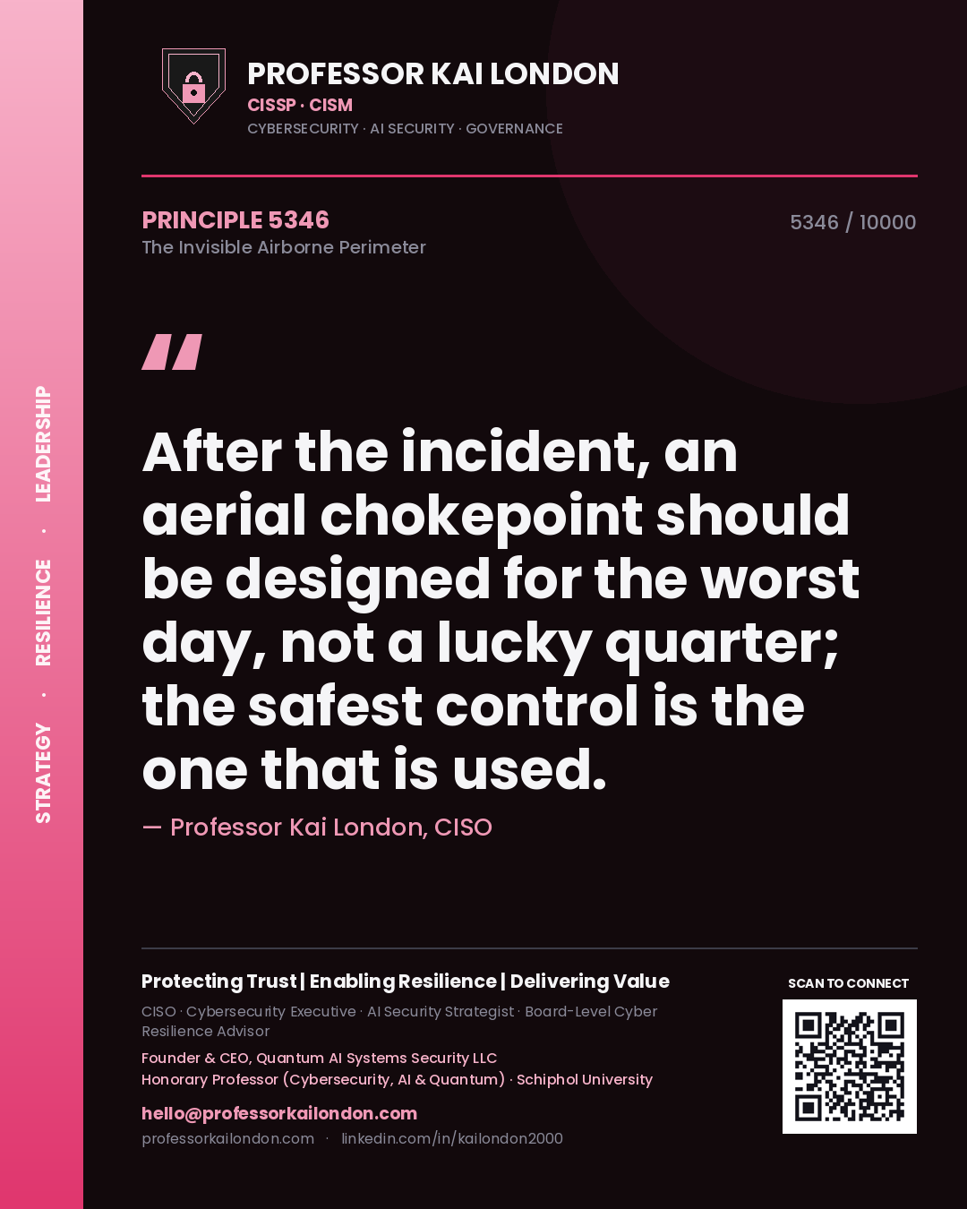 Professor Kai London principle 5346: After the incident, an aerial chokepoint should be designed for the worst day, not a lucky quarter; the safest control is the one that is used.
