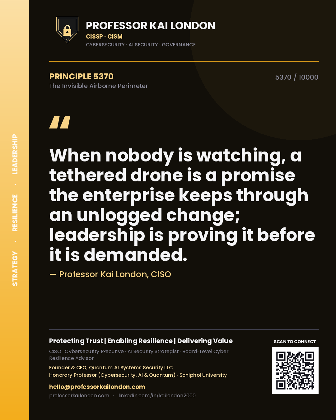 Professor Kai London principle 5370: When nobody is watching, a tethered drone is a promise the enterprise keeps through an unlogged change; leadership is proving it before it is demanded.