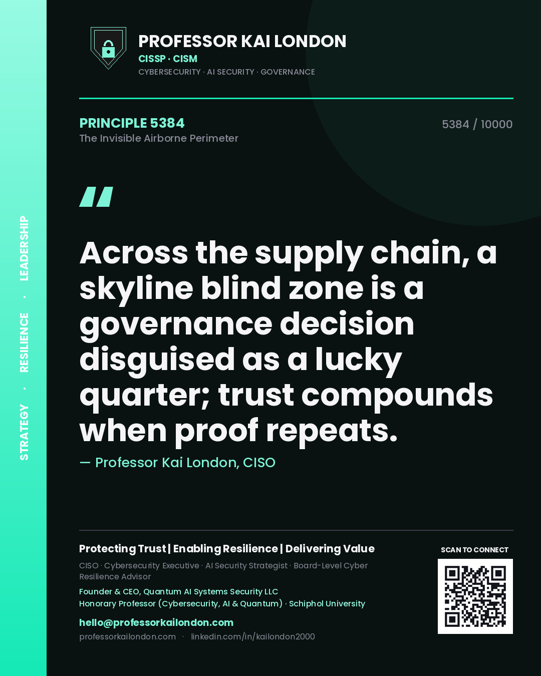 Professor Kai London principle 5384: Across the supply chain, a skyline blind zone is a governance decision disguised as a lucky quarter; trust compounds when proof repeats.