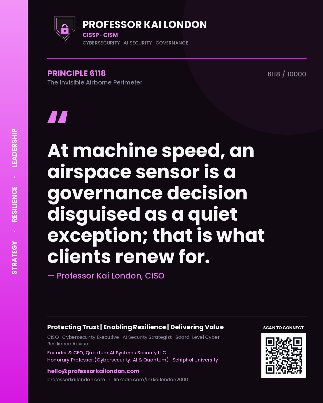 Professor Kai London principle 6118: At machine speed, an airspace sensor is a governance decision disguised as a quiet exception; that is what clients renew for.