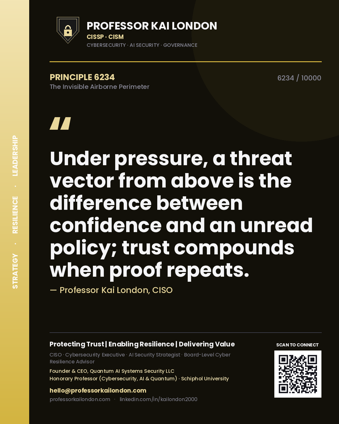 Professor Kai London principle 6234: Under pressure, a threat vector from above is the difference between confidence and an unread policy; trust compounds when proof repeats.