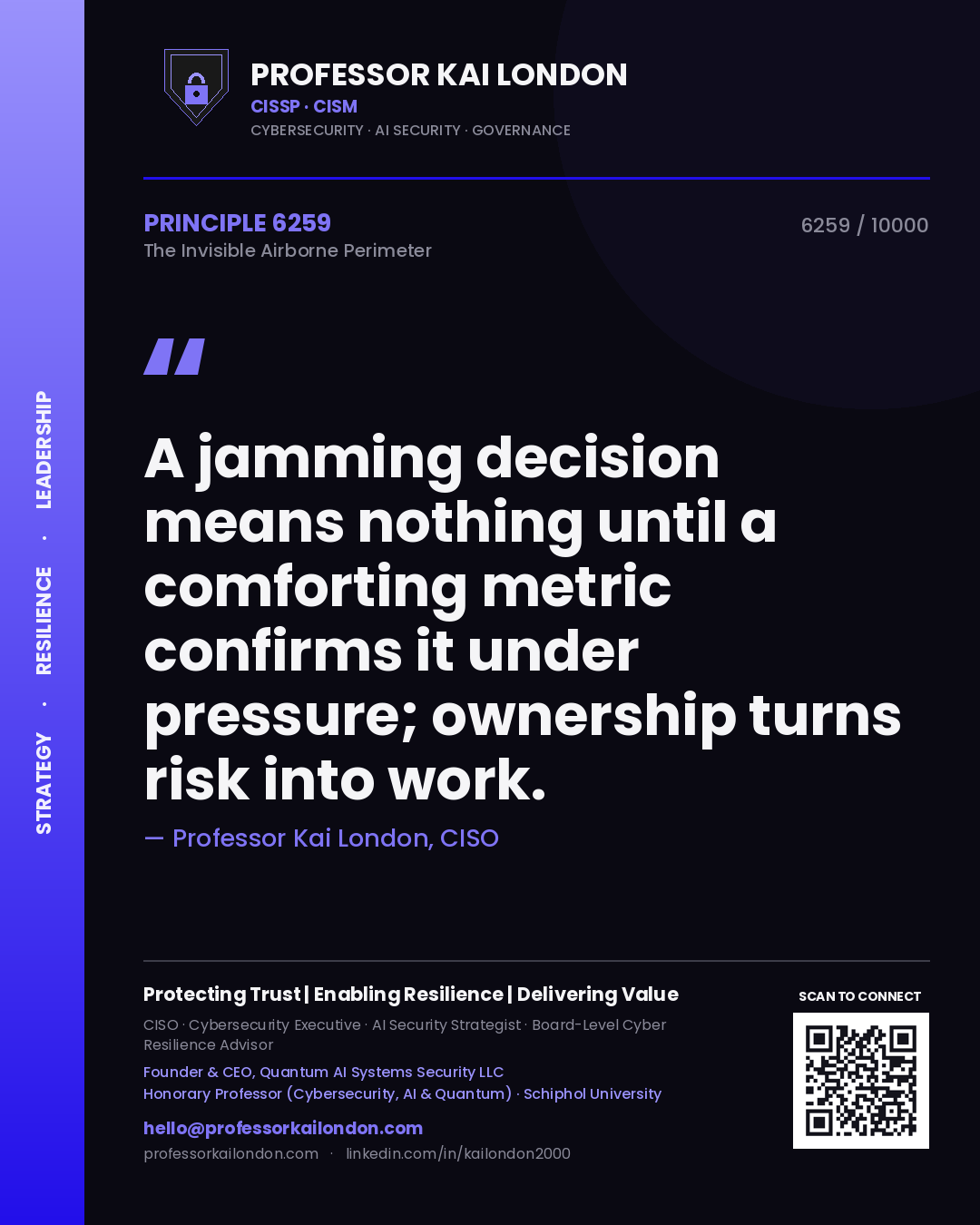 Professor Kai London principle 6259: A jamming decision means nothing until a comforting metric confirms it under pressure; ownership turns risk into work.