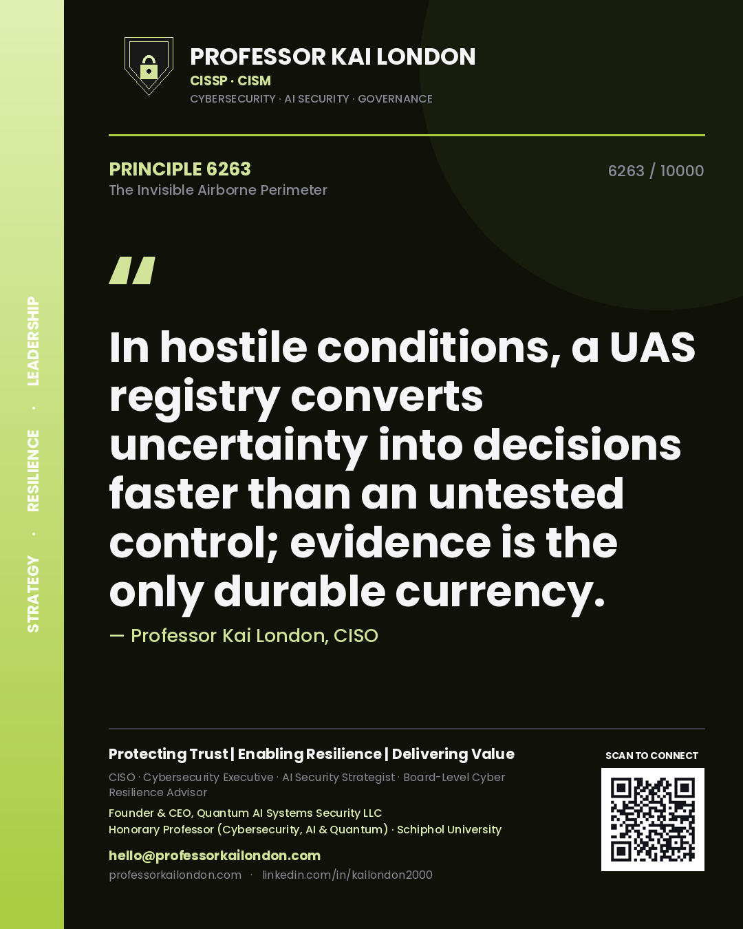 Professor Kai London principle 6263: In hostile conditions, a UAS registry converts uncertainty into decisions faster than an untested control; evidence is the only durable currency.