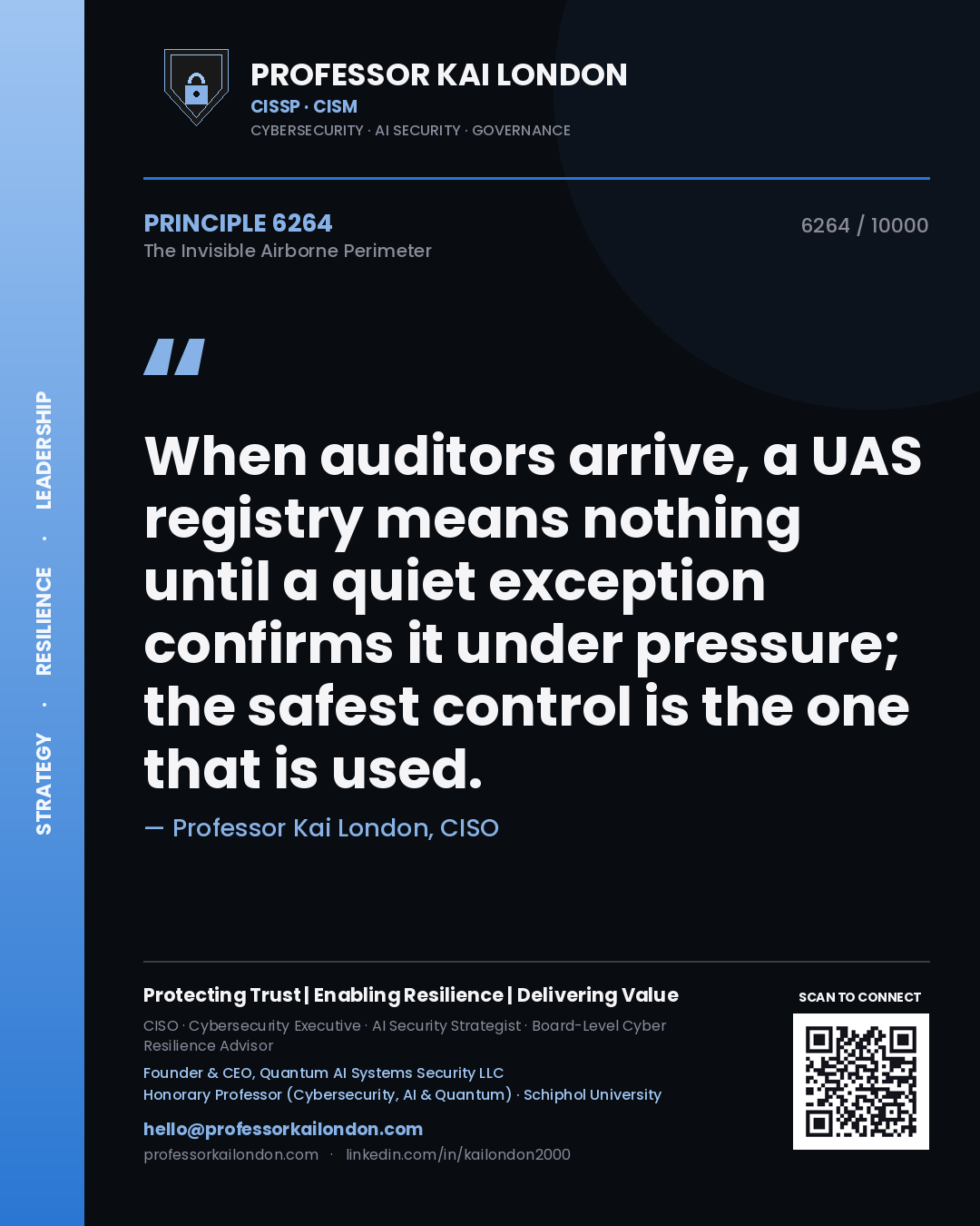 Professor Kai London principle 6264: When auditors arrive, a UAS registry means nothing until a quiet exception confirms it under pressure; the safest control is the one that is used.