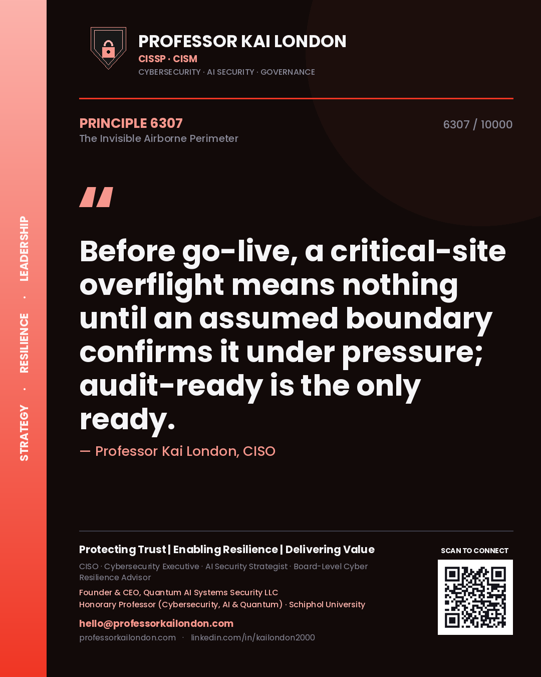 Professor Kai London principle 6307: Before go-live, a critical-site overflight means nothing until an assumed boundary confirms it under pressure; audit-ready is the only ready.