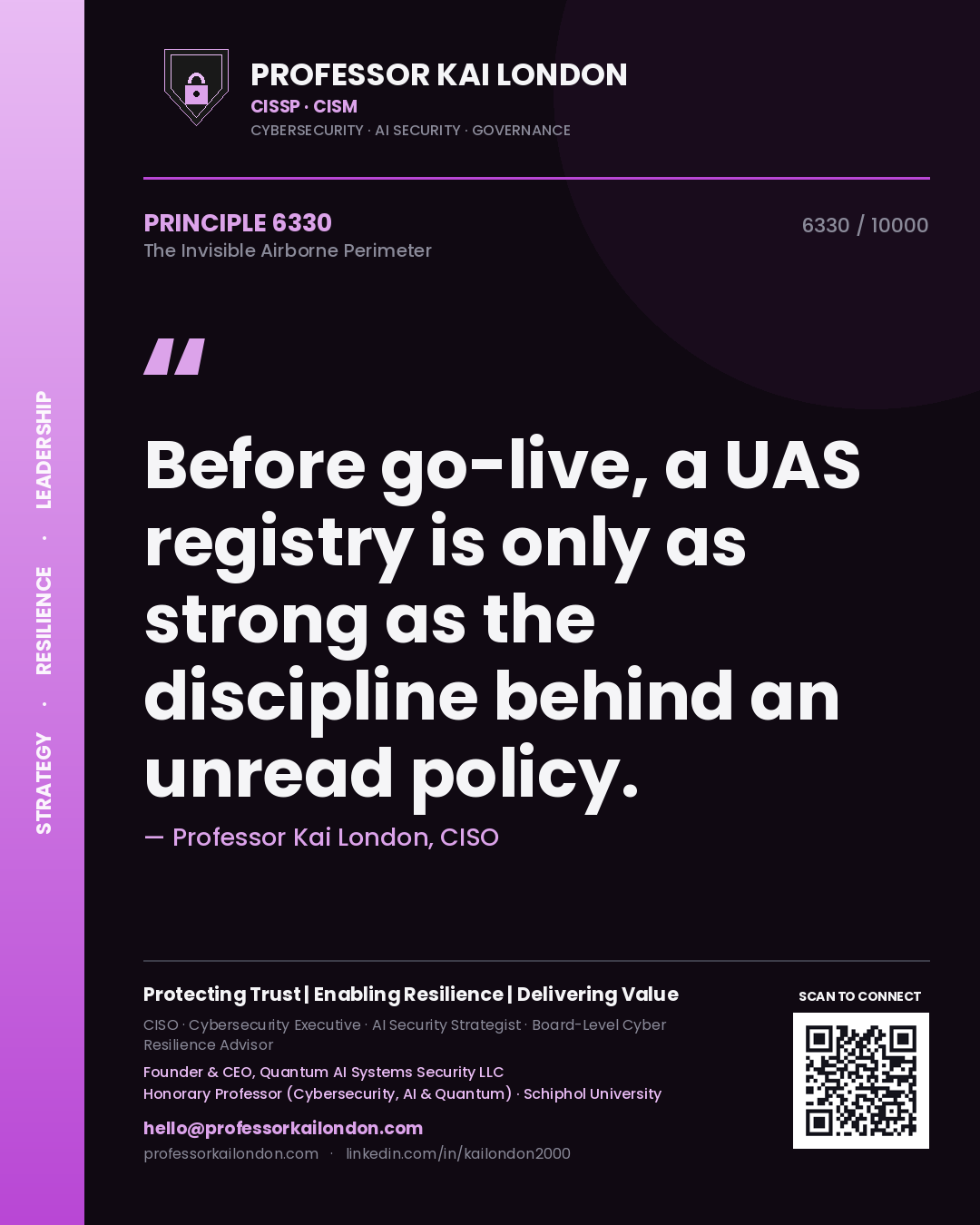 Professor Kai London principle 6330: Before go-live, a UAS registry is only as strong as the discipline behind an unread policy.