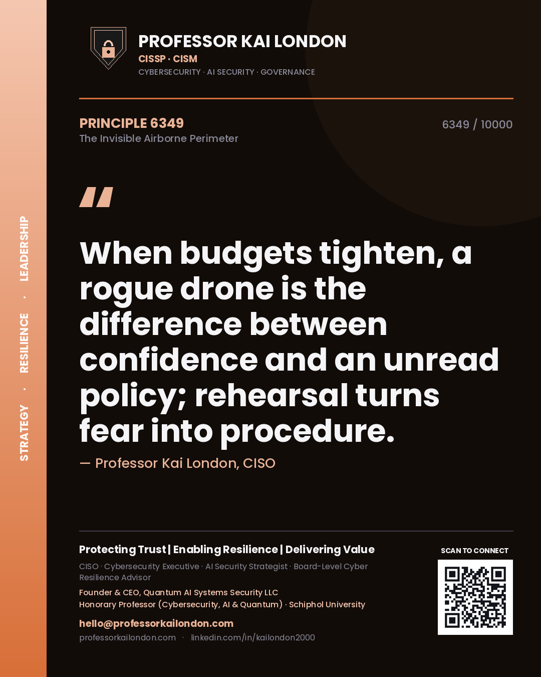 Professor Kai London principle 6349: When budgets tighten, a rogue drone is the difference between confidence and an unread policy; rehearsal turns fear into procedure.