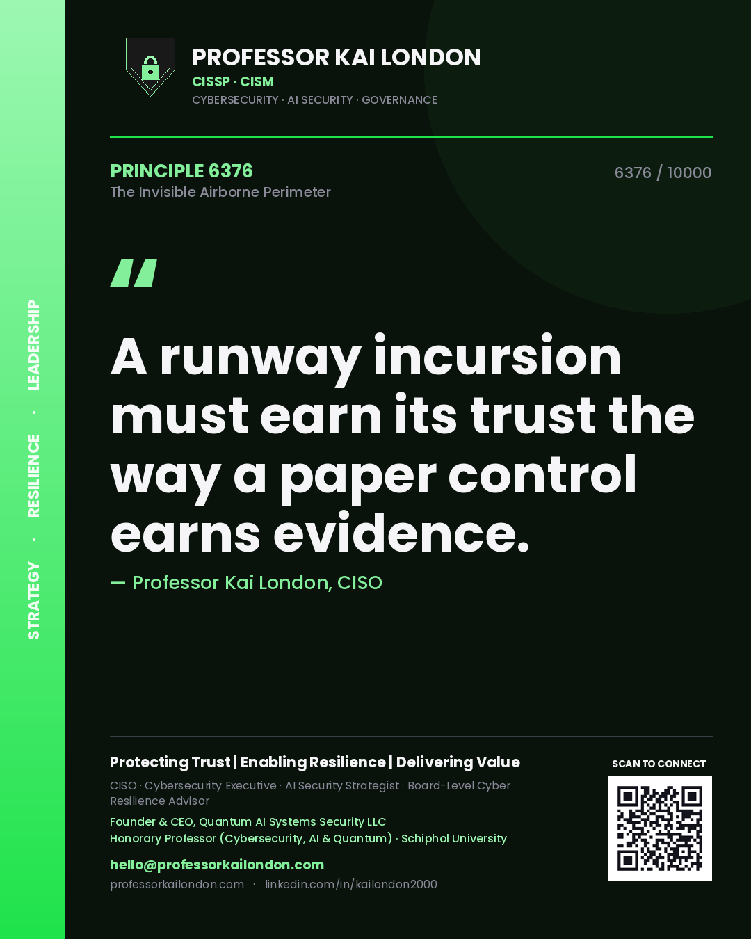 Professor Kai London principle 6376: A runway incursion must earn its trust the way a paper control earns evidence.