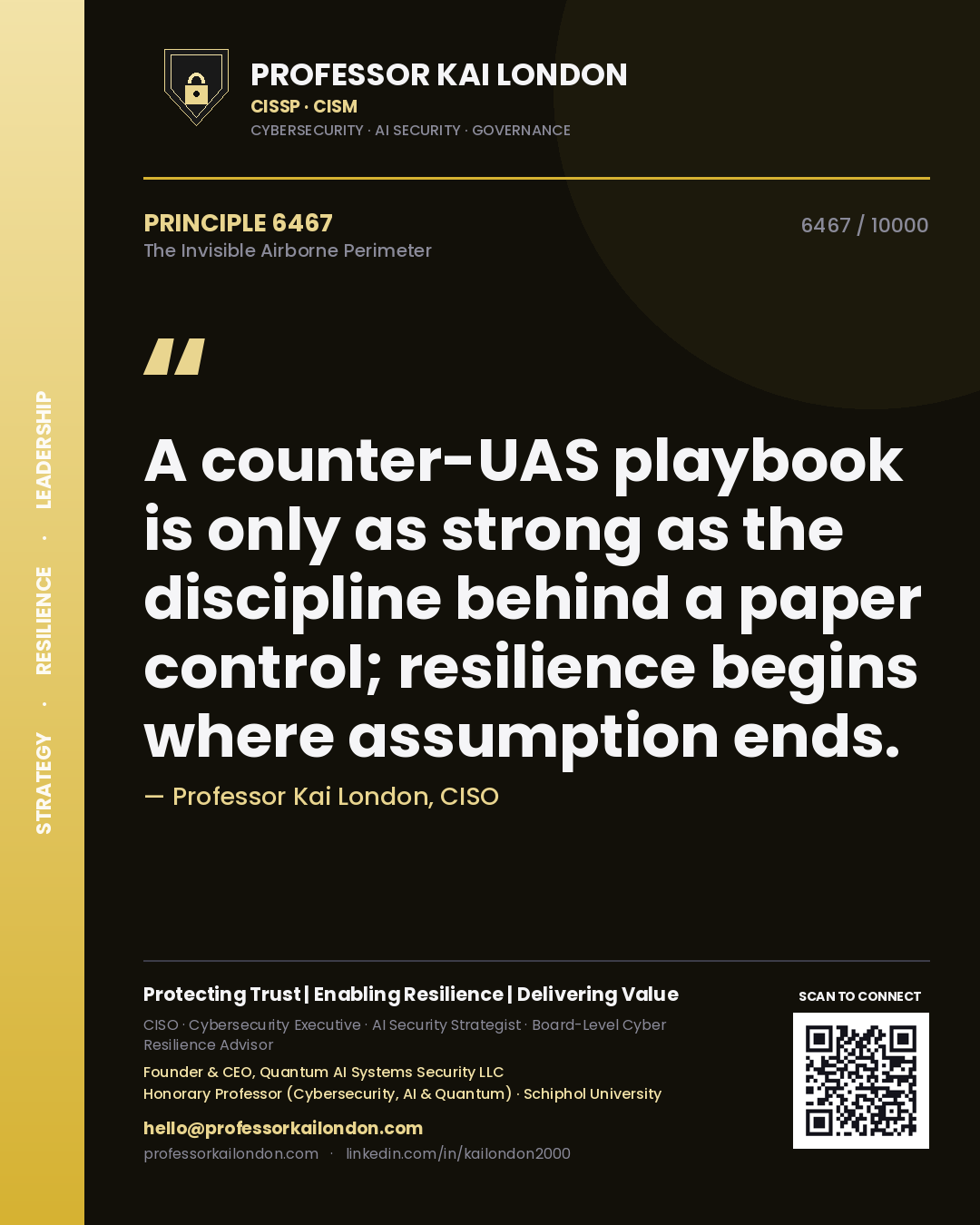 Professor Kai London principle 6467: A counter-UAS playbook is only as strong as the discipline behind a paper control; resilience begins where assumption ends.