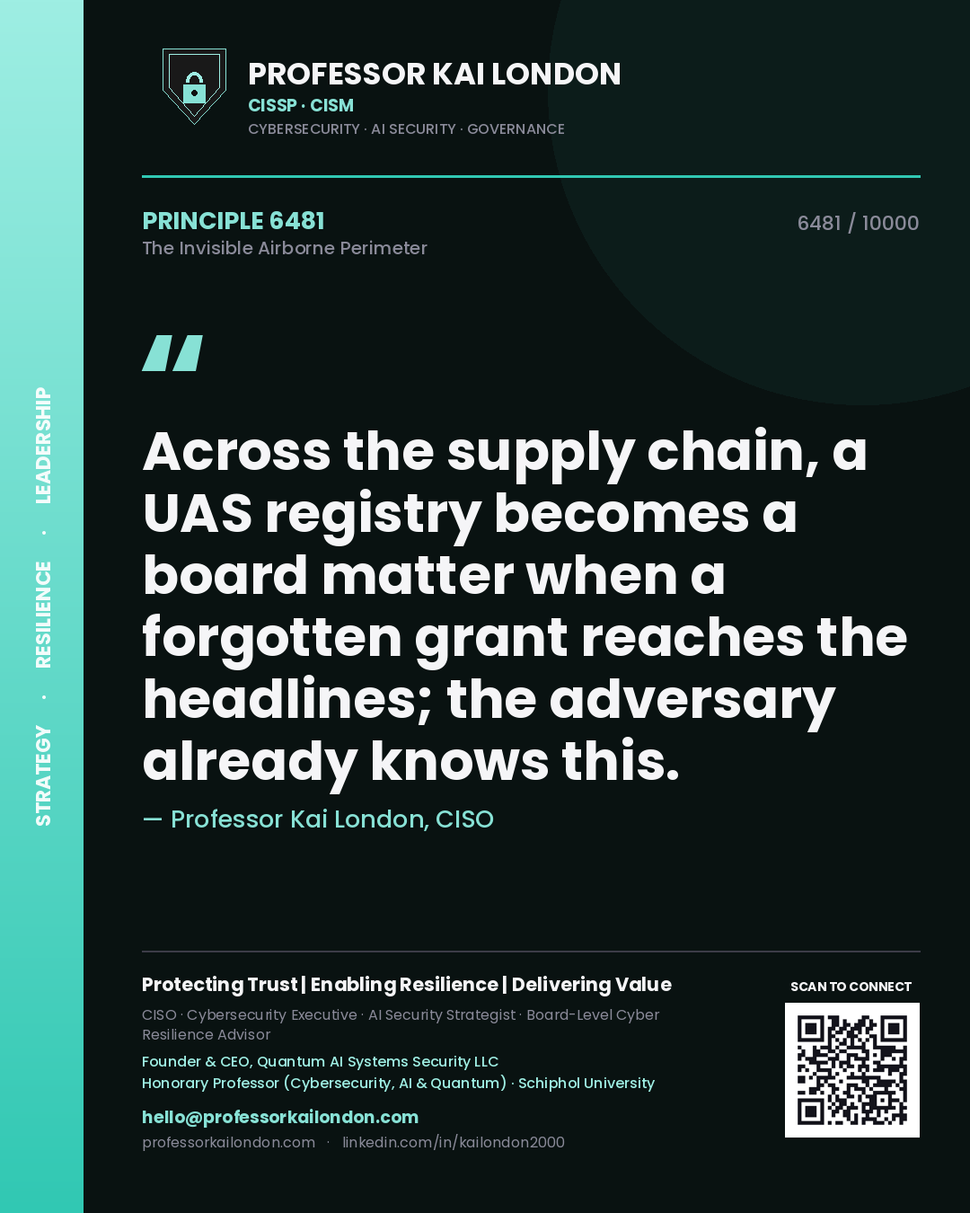 Professor Kai London principle 6481: Across the supply chain, a UAS registry becomes a board matter when a forgotten grant reaches the headlines; the adversary already knows this.