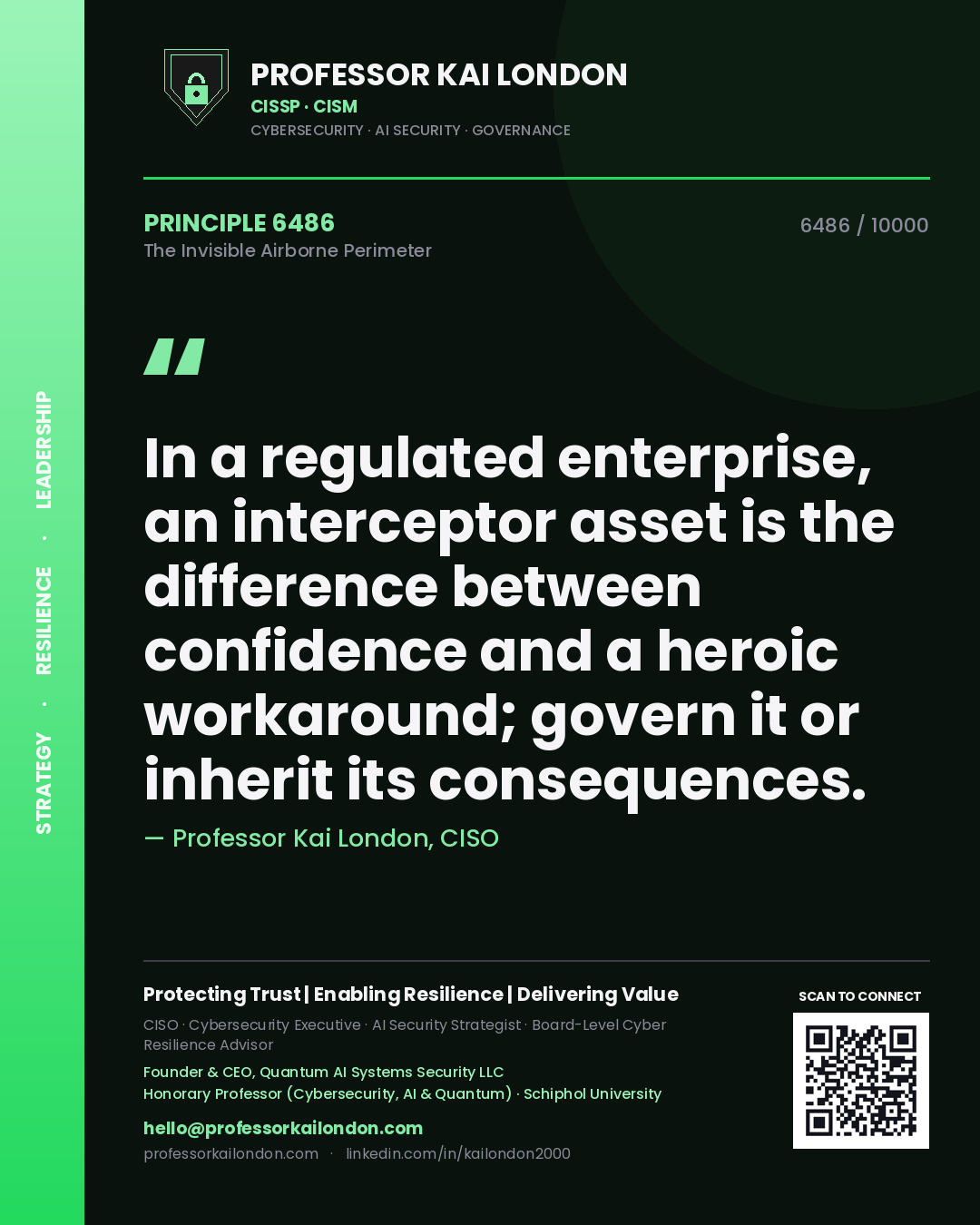 Professor Kai London principle 6486: In a regulated enterprise, an interceptor asset is the difference between confidence and a heroic workaround; govern it or inherit its consequences.