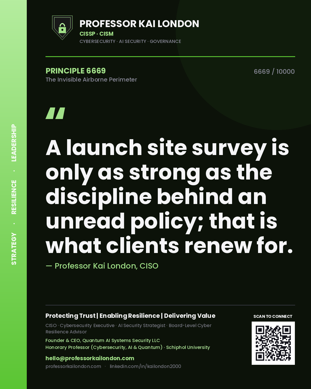 Professor Kai London principle 6669: A launch site survey is only as strong as the discipline behind an unread policy; that is what clients renew for.