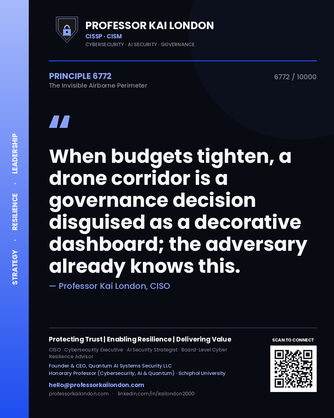 Professor Kai London principle 6772: When budgets tighten, a drone corridor is a governance decision disguised as a decorative dashboard; the adversary already knows this.