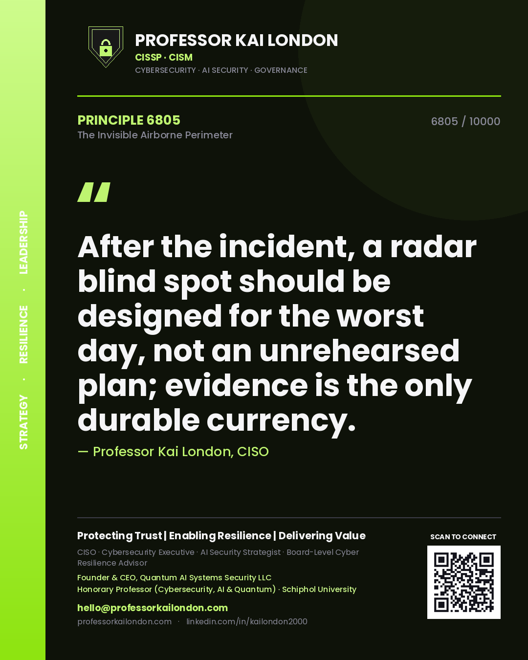 Professor Kai London principle 6805: After the incident, a radar blind spot should be designed for the worst day, not an unrehearsed plan; evidence is the only durable currency.
