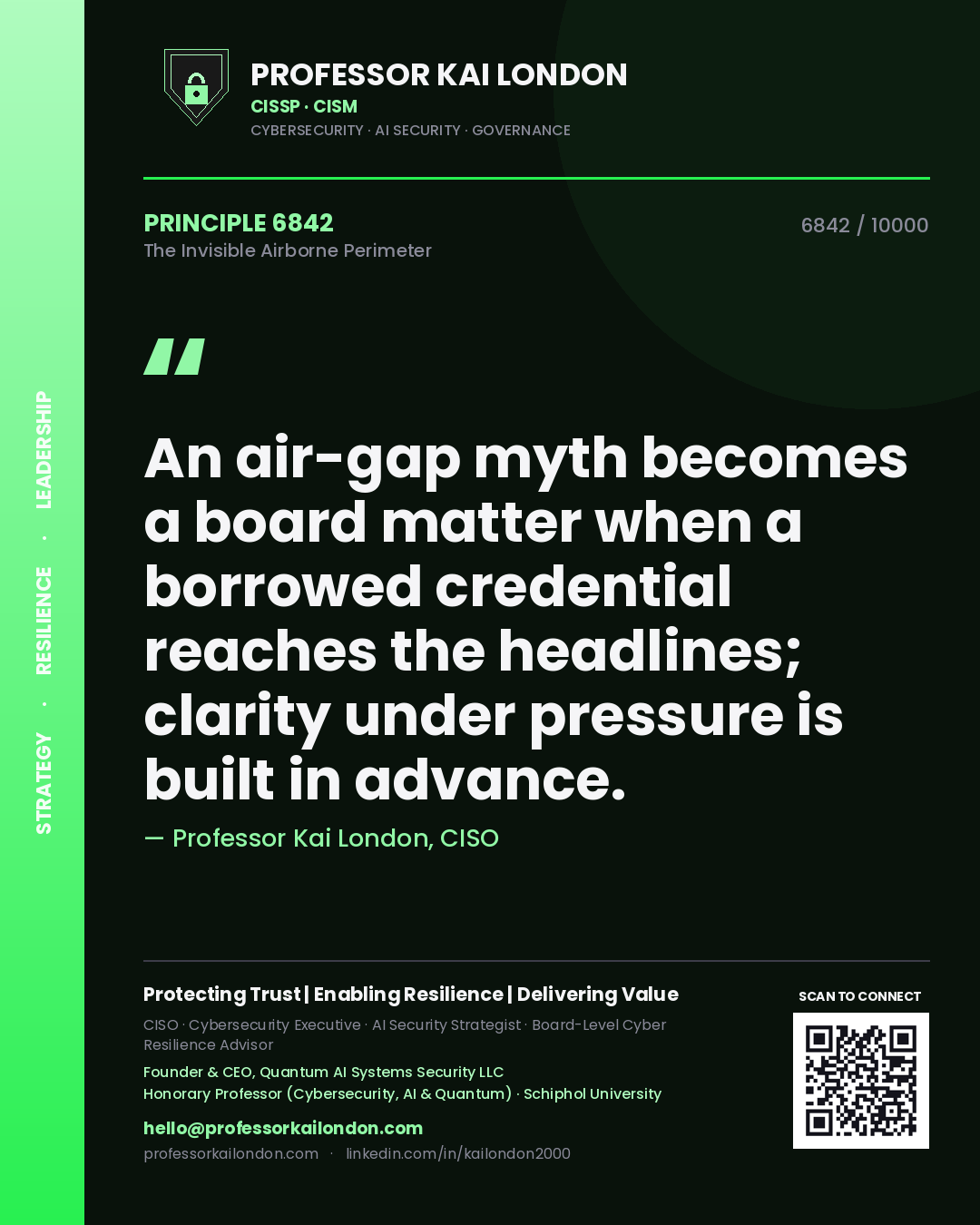 Professor Kai London principle 6842: An air-gap myth becomes a board matter when a borrowed credential reaches the headlines; clarity under pressure is built in advance.